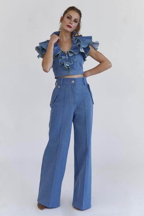 PANTALÓN DENIM PALAZZO PANTALÓN DENIM PALAZZO