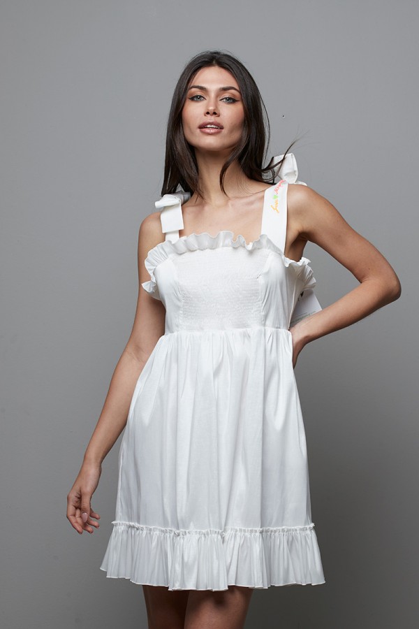 VESTIDO LAZOS CORTO BLANCO TFT