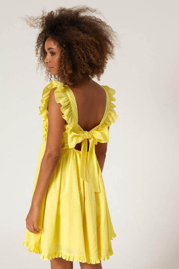 VESTIDO ESCOTE CUADRADO PLUMETI AMARILLO